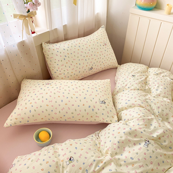 91家纺网 家纺一手货源 找家纺 卢赛尔 2026新款古法水洗仿棉云感棉学生三件套四件套 萌萌汪