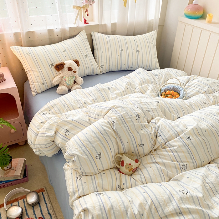 91家纺网 家纺一手货源 找家纺 卢赛尔 2026新款古法水洗仿棉云感棉学生三件套四件套 幻想鱼