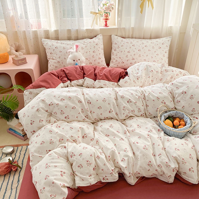 91家纺网 家纺一手货源 找家纺 卢赛尔 2026新款古法水洗仿棉云感棉学生三件套四件套 花漾