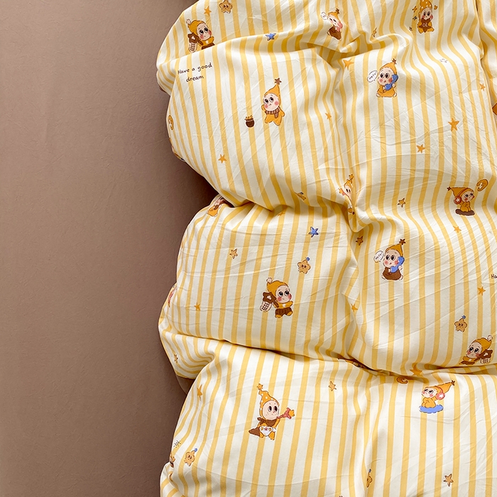 91家纺网 家纺一手货源 找家纺 卢赛尔 2026新款古法水洗仿棉云感棉学生三件套四件套 顽皮