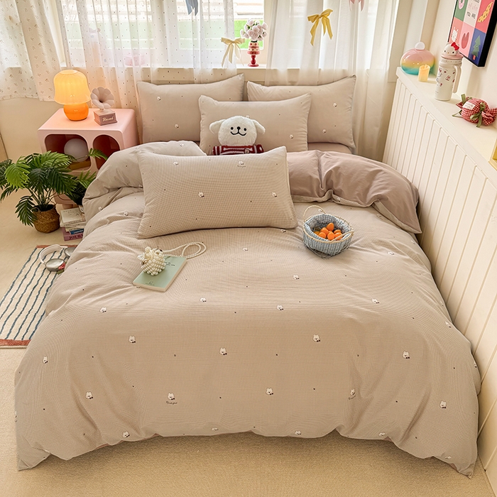 91家纺网 家纺一手货源 找家纺 卢赛尔 2026新款古法水洗仿棉云感棉学生三件套四件套 甜宠