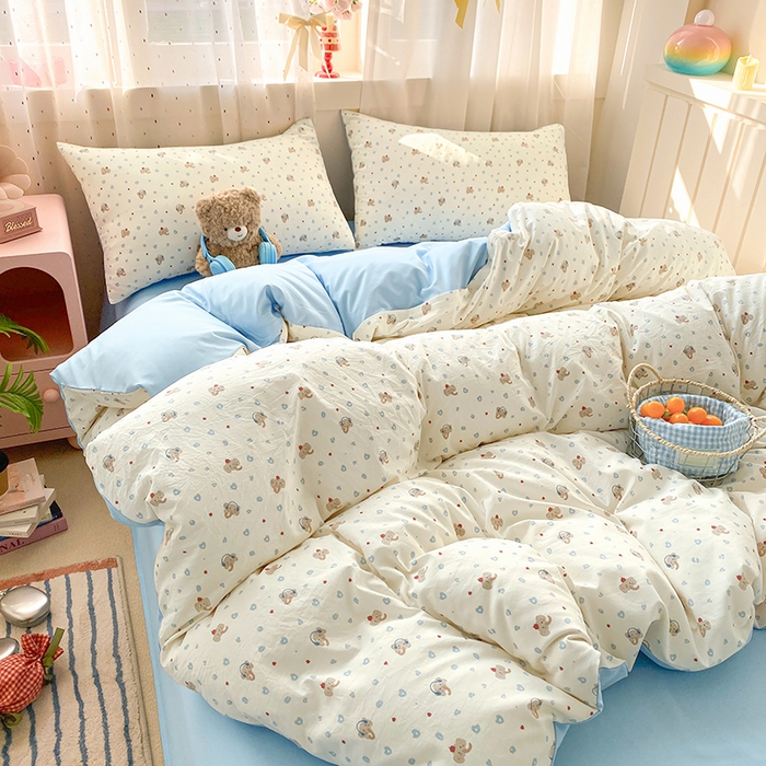 91家纺网 家纺一手货源 找家纺 卢赛尔 2026新款古法水洗仿棉云感棉学生三件套四件套 爱心象