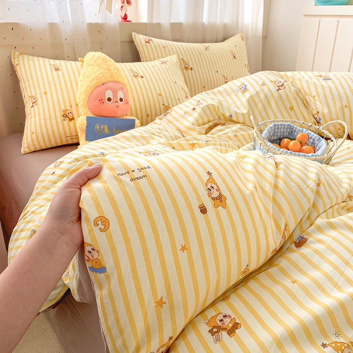 91家纺网 家纺一手货源 找家纺 卢赛尔 2026新款古法水洗仿棉云感棉学生三件套四件套 顽皮