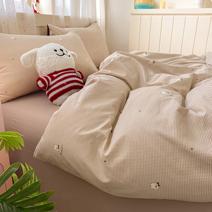 91家纺网 家纺一手货源 找家纺 卢赛尔 2026新款古法水洗仿棉云感棉学生三件套四件套 甜宠