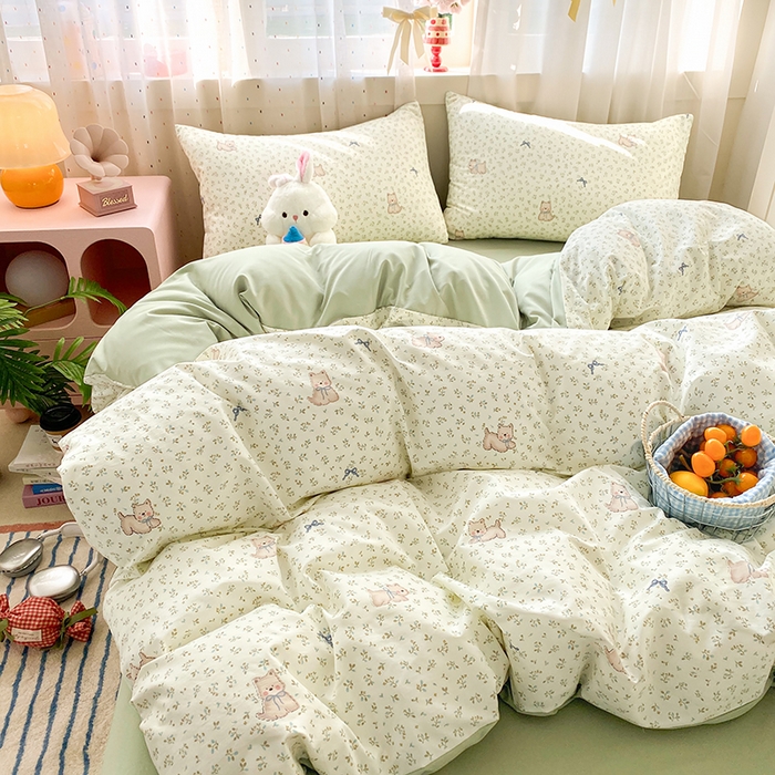 91家纺网 家纺一手货源 找家纺 卢赛尔 2026新款古法水洗仿棉云感棉学生三件套四件套 田园汪