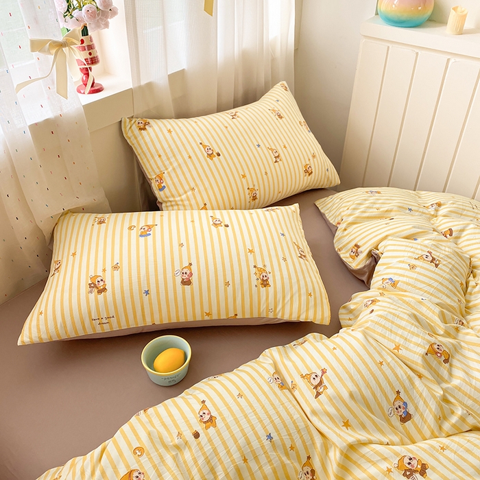 91家纺网 家纺一手货源 找家纺 卢赛尔 2026新款古法水洗仿棉云感棉学生三件套四件套 顽皮