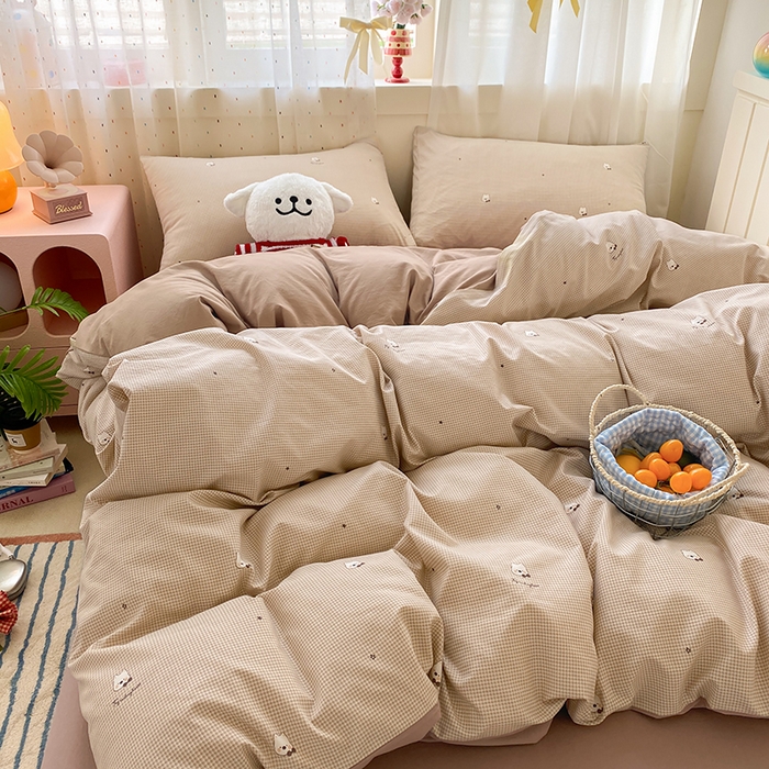 91家纺网 家纺一手货源 找家纺 卢赛尔 2026新款古法水洗仿棉云感棉学生三件套四件套 甜宠