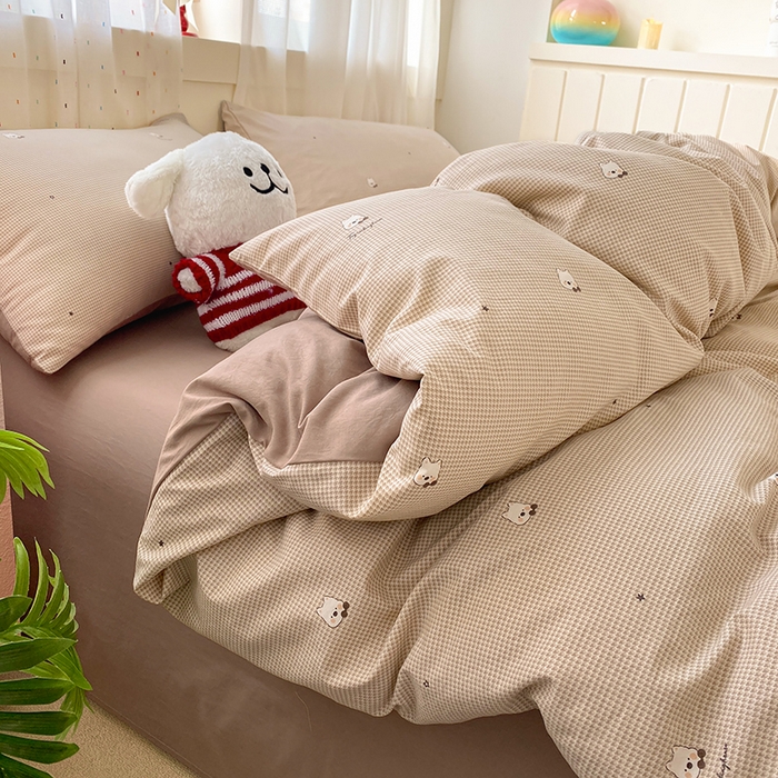 91家纺网 家纺一手货源 找家纺 卢赛尔 2026新款古法水洗仿棉云感棉学生三件套四件套 甜宠