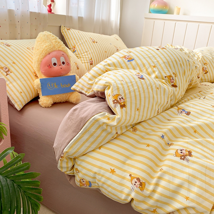 91家纺网 家纺一手货源 找家纺 卢赛尔 2026新款古法水洗仿棉云感棉学生三件套四件套 顽皮