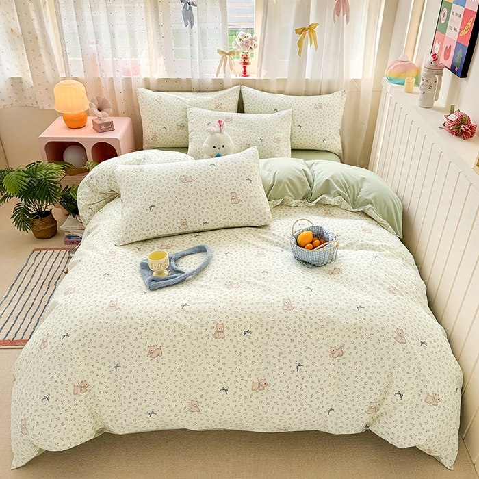 91家纺网 家纺一手货源 找家纺 卢赛尔 2026新款古法水洗仿棉云感棉学生三件套四件套 田园汪