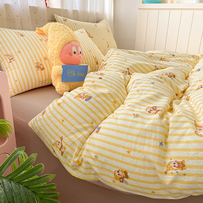 91家纺网 家纺一手货源 找家纺 卢赛尔 2026新款古法水洗仿棉云感棉学生三件套四件套 顽皮