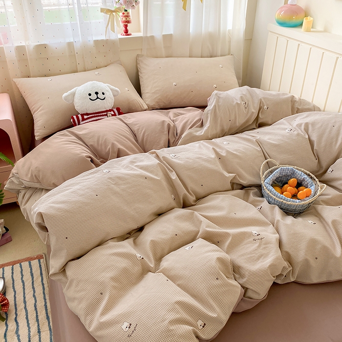 91家纺网 家纺一手货源 找家纺 卢赛尔 2026新款古法水洗仿棉云感棉学生三件套四件套 甜宠