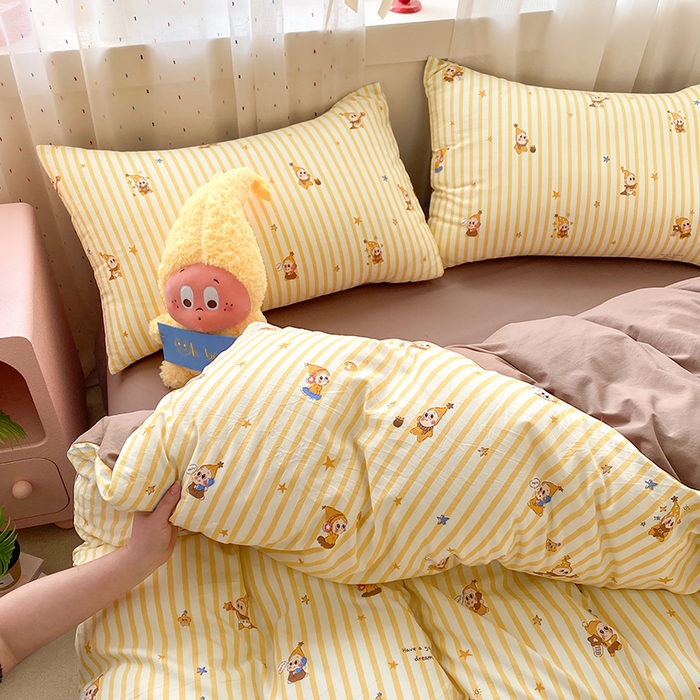 91家纺网 家纺一手货源 找家纺 卢赛尔 2026新款古法水洗仿棉云感棉学生三件套四件套 顽皮