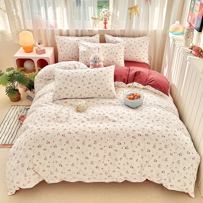 91家纺网 家纺一手货源 找家纺 卢赛尔 2026新款古法水洗仿棉云感棉学生三件套四件套 花漾