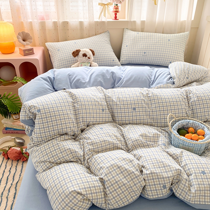 91家纺网 家纺一手货源 找家纺 卢赛尔 2026新款古法水洗仿棉云感棉学生三件套四件套 星星格