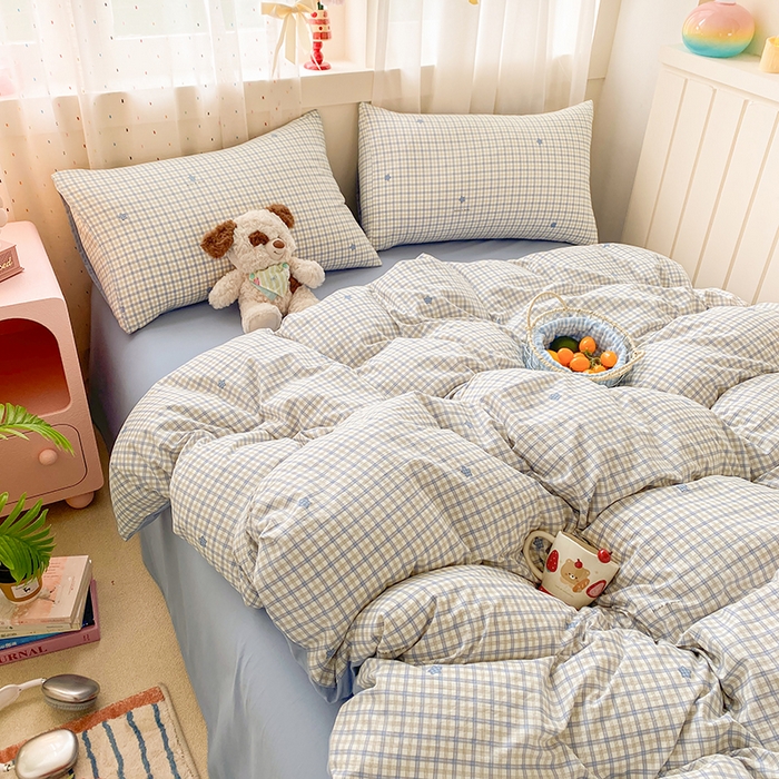 91家纺网 家纺一手货源 找家纺 卢赛尔 2026新款古法水洗仿棉云感棉学生三件套四件套 星星格