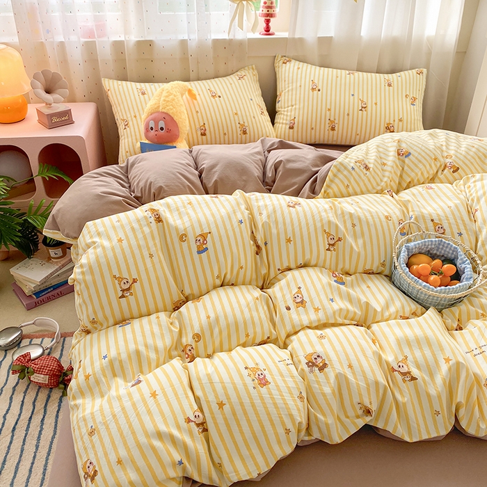 91家纺网 家纺一手货源 找家纺 卢赛尔 2026新款古法水洗仿棉云感棉学生三件套四件套 顽皮