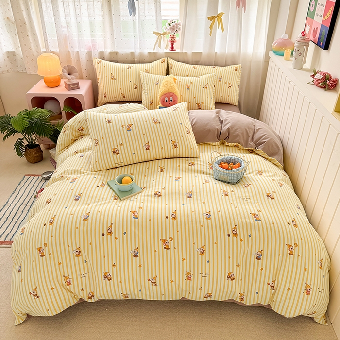 91家纺网 家纺一手货源 找家纺 卢赛尔 2026新款古法水洗仿棉云感棉学生三件套四件套 顽皮