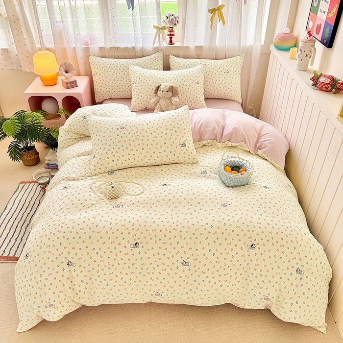 91家纺网 家纺一手货源 找家纺 卢赛尔 2026新款古法水洗仿棉云感棉学生三件套四件套 萌萌汪