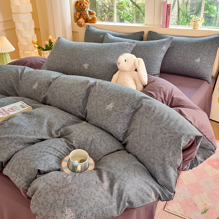 91家纺网 家纺一手货源 找家纺 卢赛尔 2026新款古法水洗仿棉云感棉学生三件套四件套 暗香