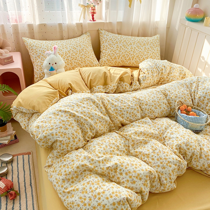 91家纺网 家纺一手货源 找家纺 卢赛尔 2026新款古法水洗仿棉云感棉学生三件套四件套 秋韵