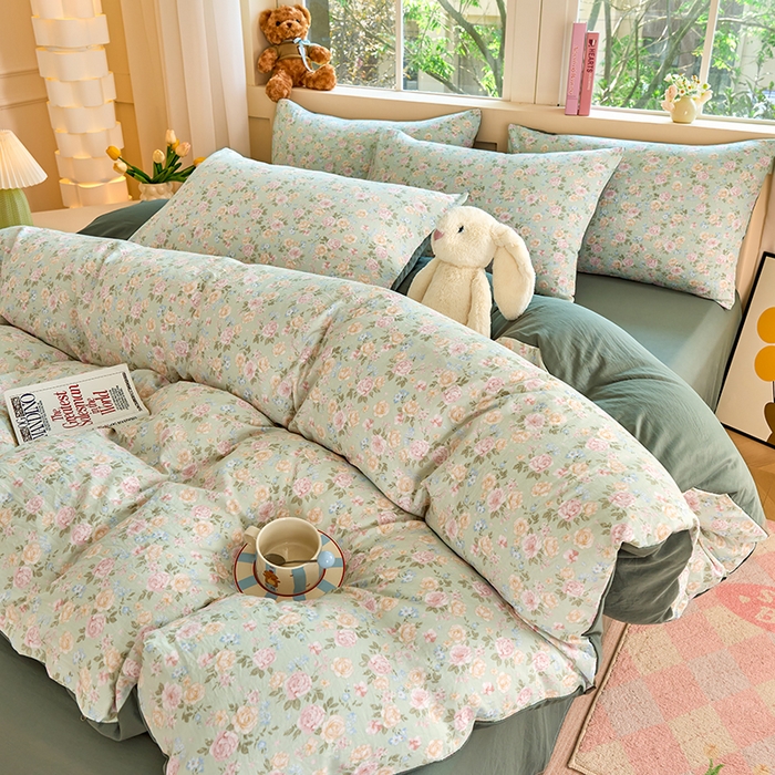 91家纺网 家纺一手货源 找家纺 卢赛尔 2026新款古法水洗仿棉云感棉学生三件套四件套 千姿