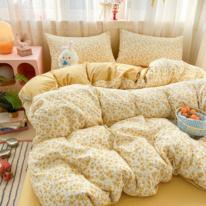 91家纺网 家纺一手货源 找家纺 卢赛尔 2026新款古法水洗仿棉云感棉学生三件套四件套 秋韵