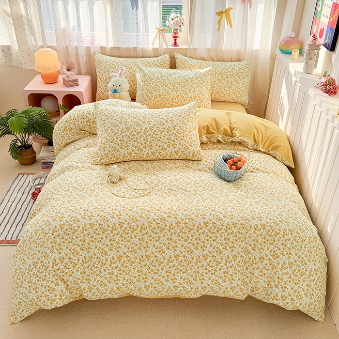 91家纺网 家纺一手货源 找家纺 卢赛尔 2026新款古法水洗仿棉云感棉学生三件套四件套 秋韵