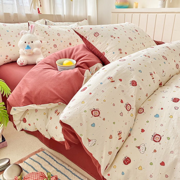 卢赛尔 2026新款古法水洗仿棉云感棉学生三件套四件套 苹果派