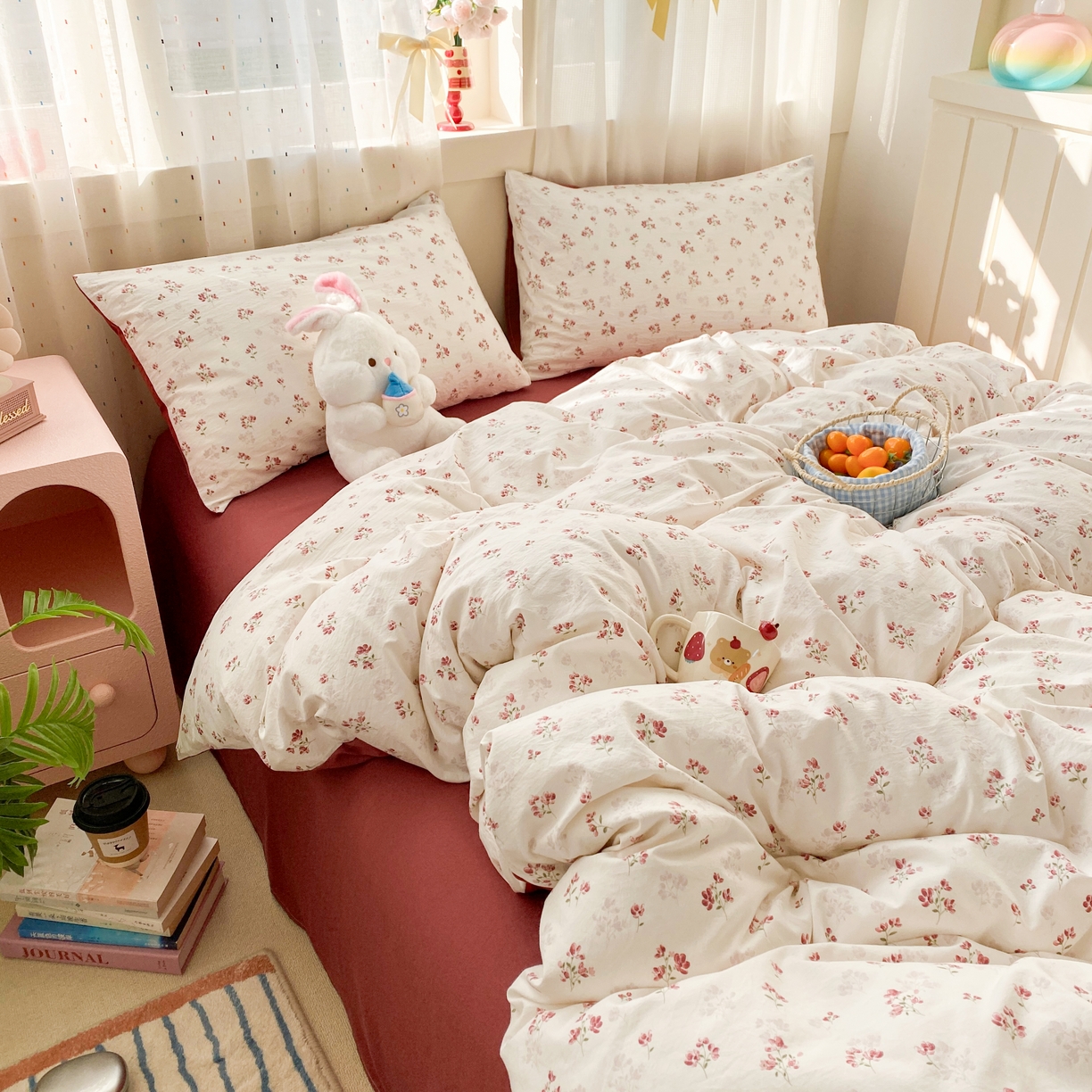 91家纺网 家纺一手货源 找家纺 卢赛尔 2026新款古法水洗仿棉云感棉学生三件套四件套 花漾