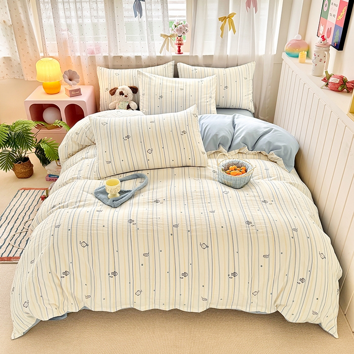 91家纺网 家纺一手货源 找家纺 卢赛尔 2026新款古法水洗仿棉云感棉学生三件套四件套 幻想鱼