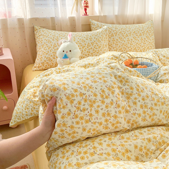 91家纺网 家纺一手货源 找家纺 卢赛尔 2026新款古法水洗仿棉云感棉学生三件套四件套 秋韵