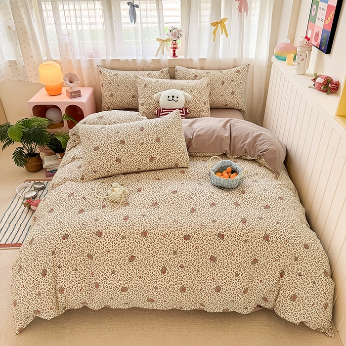 91家纺网 家纺一手货源 找家纺 卢赛尔 2026新款古法水洗仿棉云感棉学生三件套四件套 KT豹纹