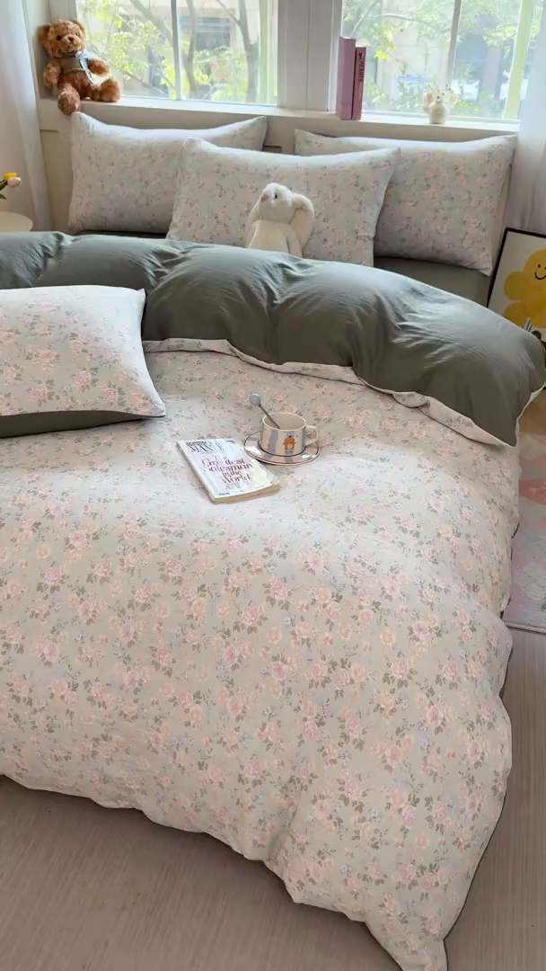 91家纺网 家纺一手货源 找家纺 卢赛尔 2026新款古法水洗仿棉云感棉学生三件套四件套 千姿