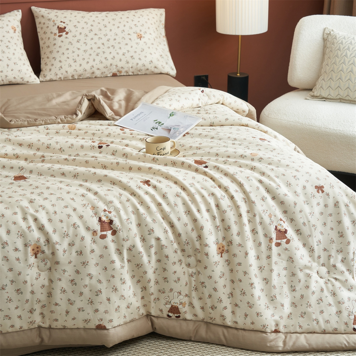 91家纺网 家纺一手货源 找家纺 恒爱家纺 2026新款全棉纯棉12868印花夏被夏凉被空调被 ABL南瓜甜心