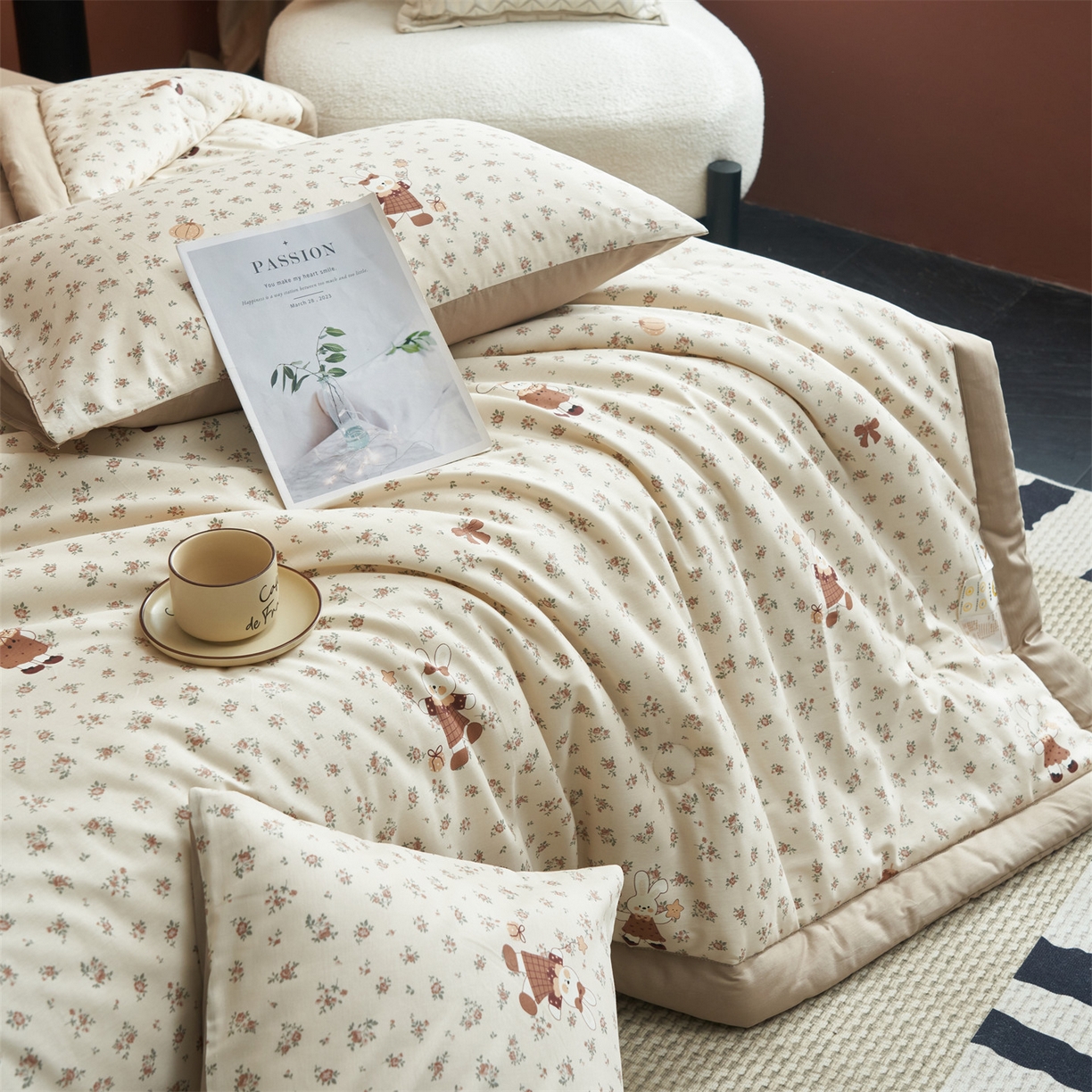 91家纺网 家纺一手货源 找家纺 恒爱家纺 2026新款全棉纯棉12868印花夏被夏凉被空调被 ABL南瓜甜心