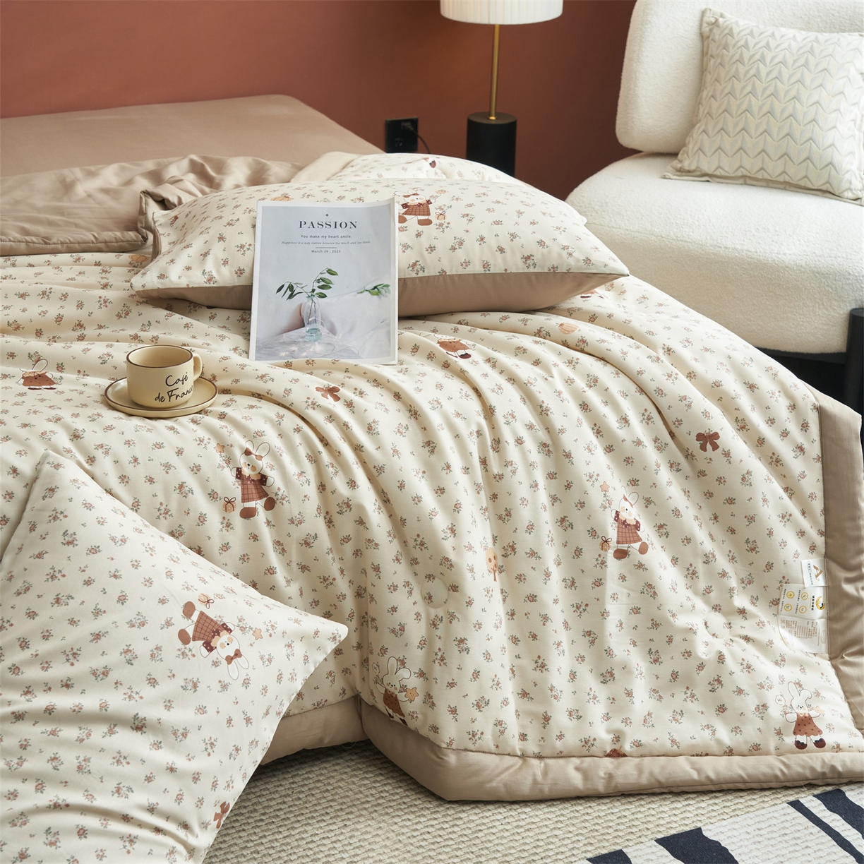 91家纺网 家纺一手货源 找家纺 恒爱家纺 2026新款全棉纯棉12868印花夏被夏凉被空调被 ABL南瓜甜心