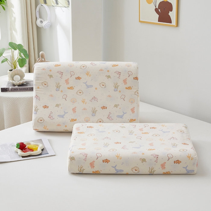 91家纺网 家纺一手货源 找家纺 （总）翎盈家纺 2026款ins风小清新卡通纯棉乳胶枕专用枕套全棉波浪形枕头套