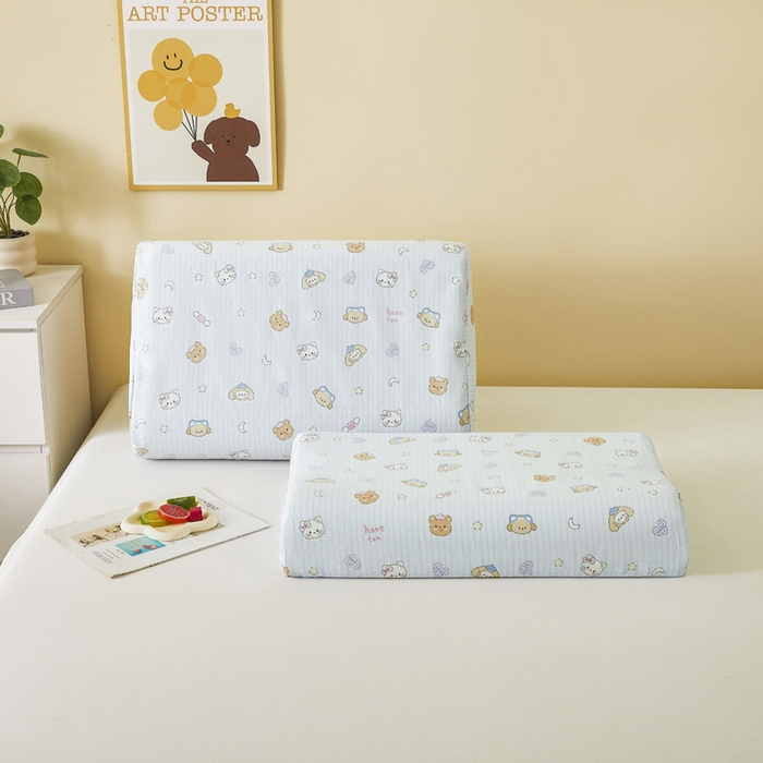 91家纺网 家纺一手货源 找家纺 （总）翎盈家纺 2026款ins风小清新卡通纯棉乳胶枕专用枕套全棉波浪形枕头套