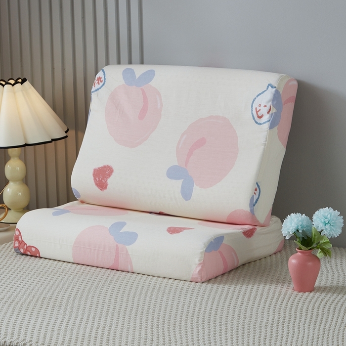 91家纺网 家纺一手货源 找家纺 翎盈家纺 2026款ins风小清新卡通纯棉乳胶枕专用枕套全棉波浪形枕头套 白桃公主