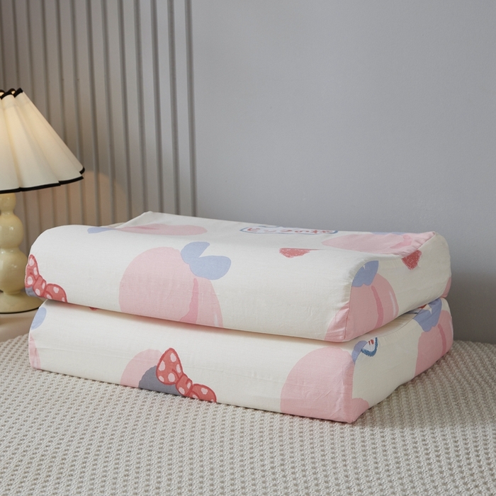 91家纺网 家纺一手货源 找家纺 翎盈家纺 2026款ins风小清新卡通纯棉乳胶枕专用枕套全棉波浪形枕头套 白桃公主