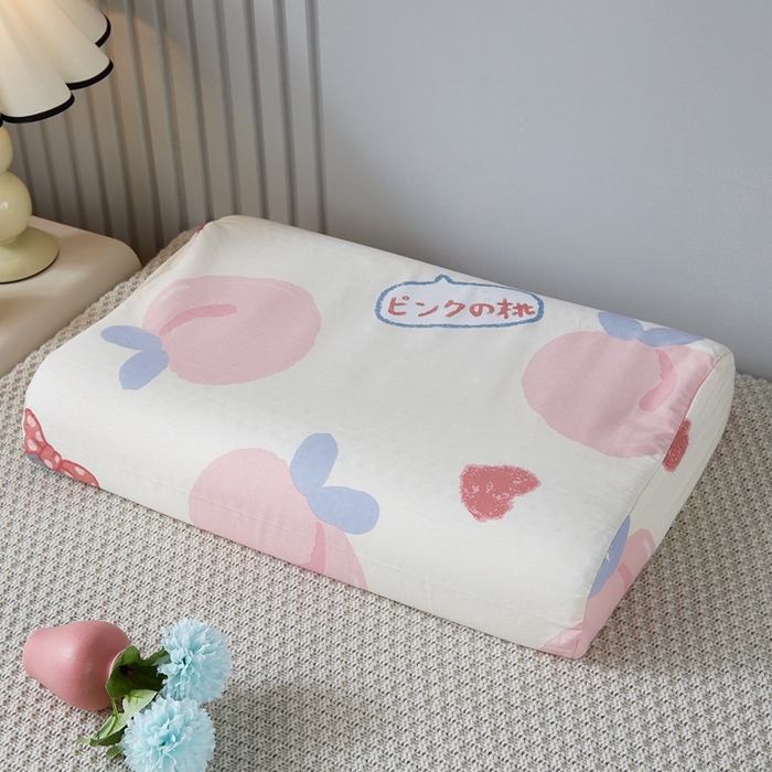 91家纺网 家纺一手货源 找家纺 翎盈家纺 2026款ins风小清新卡通纯棉乳胶枕专用枕套全棉波浪形枕头套 白桃公主