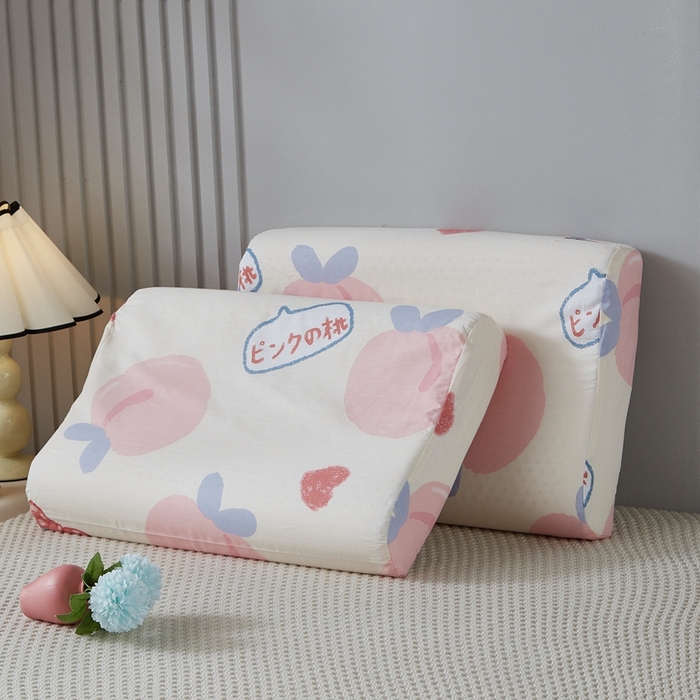 91家纺网 家纺一手货源 找家纺 翎盈家纺 2026款ins风小清新卡通纯棉乳胶枕专用枕套全棉波浪形枕头套 白桃公主