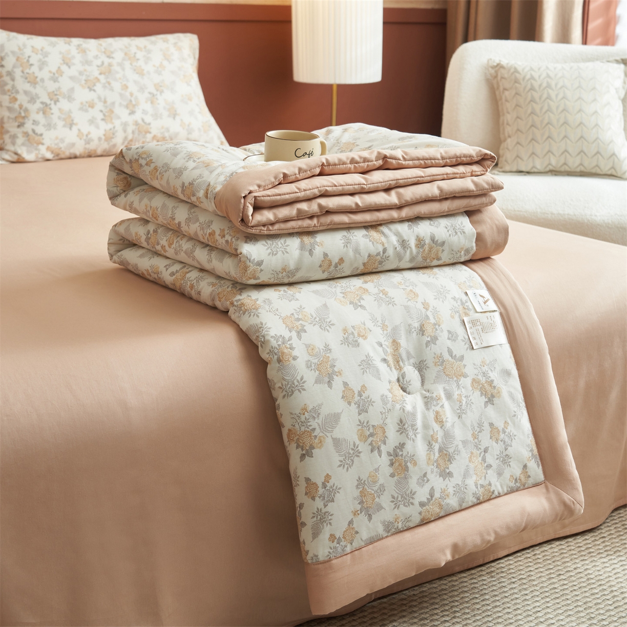 91家纺网 家纺一手货源 找家纺 恒爱家纺 2026新款全棉纯棉12868印花夏被夏凉被空调被 HA情若相惜