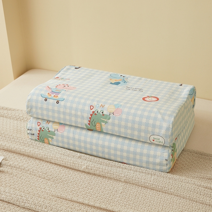 91家纺网 家纺一手货源 找家纺 翎盈家纺 2026款ins风小清新卡通纯棉乳胶枕专用枕套全棉波浪形枕头套 大眼恐龙-蓝