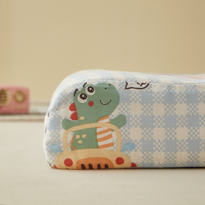 91家纺网 家纺一手货源 找家纺 翎盈家纺 2026款ins风小清新卡通纯棉乳胶枕专用枕套全棉波浪形枕头套 大眼恐龙-蓝