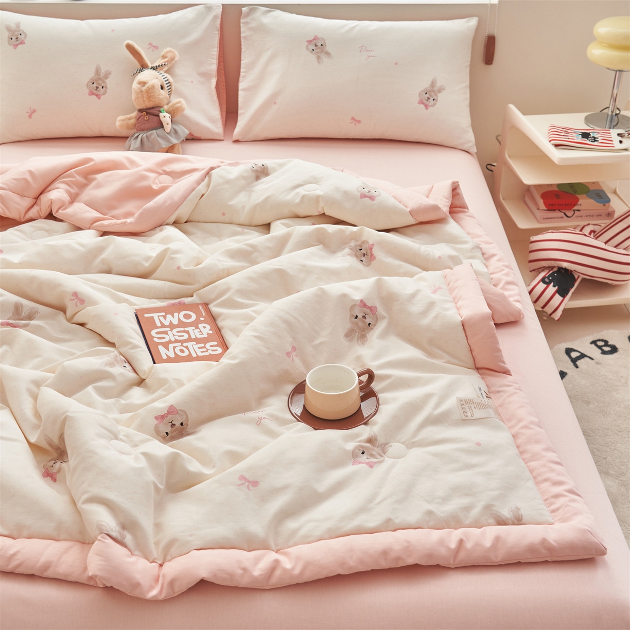 91家纺网 家纺一手货源 找家纺 恒爱家纺 2026新款全棉纯棉12868印花夏被夏凉被空调被 UJ灵动兔