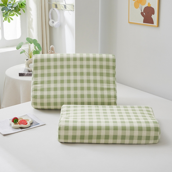 91家纺网 家纺一手货源 找家纺 翎盈家纺 2026款ins风小清新卡通纯棉乳胶枕专用枕套全棉波浪形枕头套 格瑞-绿