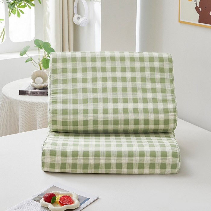 91家纺网 家纺一手货源 找家纺 翎盈家纺 2026款ins风小清新卡通纯棉乳胶枕专用枕套全棉波浪形枕头套 格瑞-绿