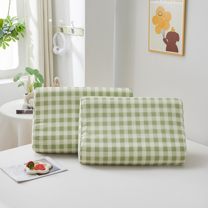 91家纺网 家纺一手货源 找家纺 翎盈家纺 2026款ins风小清新卡通纯棉乳胶枕专用枕套全棉波浪形枕头套 格瑞-绿